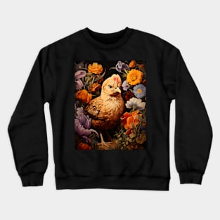 Retro Vintage Art Style Baby Chick in Field of Wild Flowers - Whimsical Farm Crewneck Sweatshirt